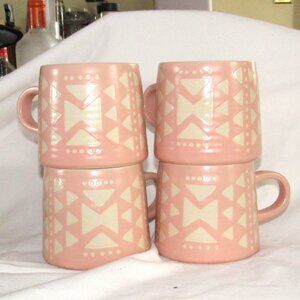 Danica Studios Pink Stoneware Imprint Mugs New Without Tags - Set of Four